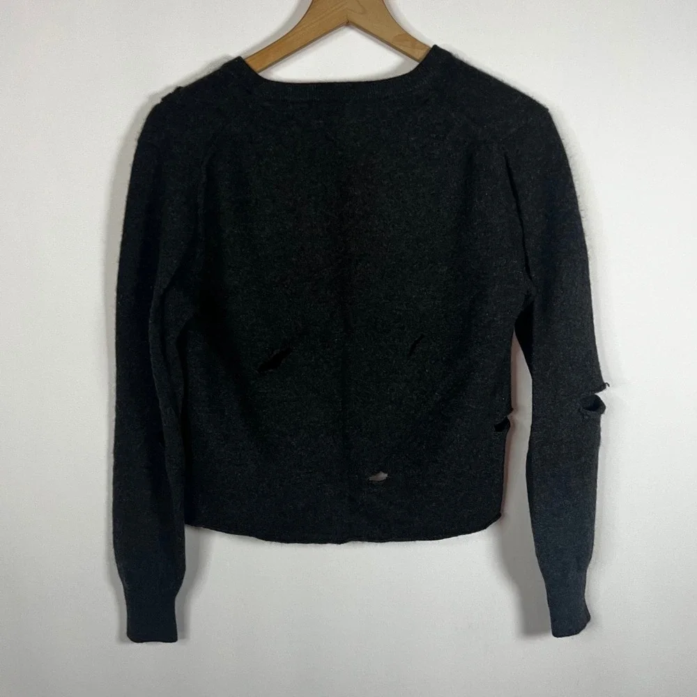 Naadam Sweater‎ Women Small Charcoal Gray Distressed V-Neck Long Sleeve Cashmere